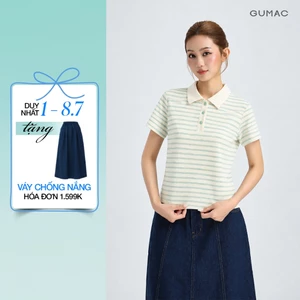 Áo Polo Nữ Gmorning - GUMAC Form Ôm Cổ Bẻ Tay Ngắn Nút Đồng Màu Tinh Tế Thanh Lịch YAPG07024