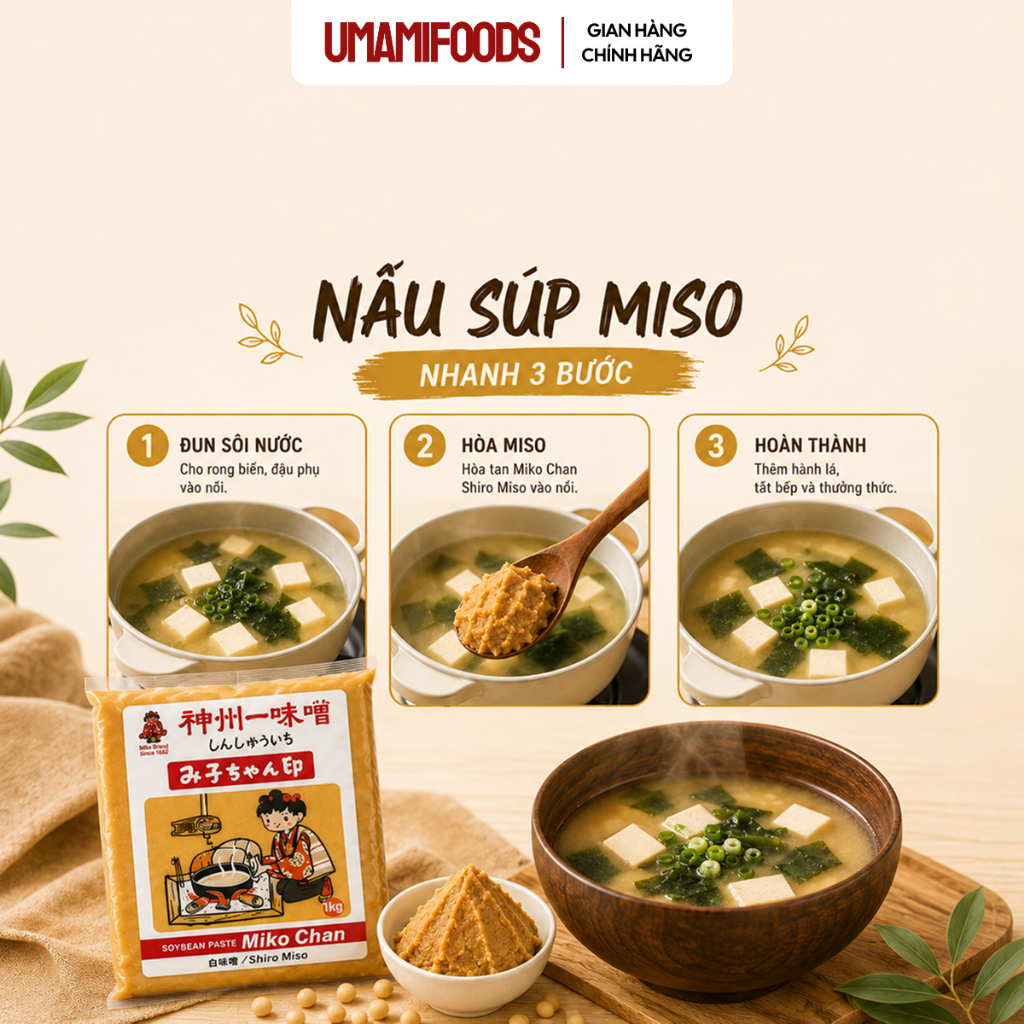 Đậu Tương Lên Men Miko Chan 1kg (Shinsyu-ichi Miso) | Tương Miso Nhật Bản | Nấu Súp Miso, Ướp Thịt, Làm Sốt
