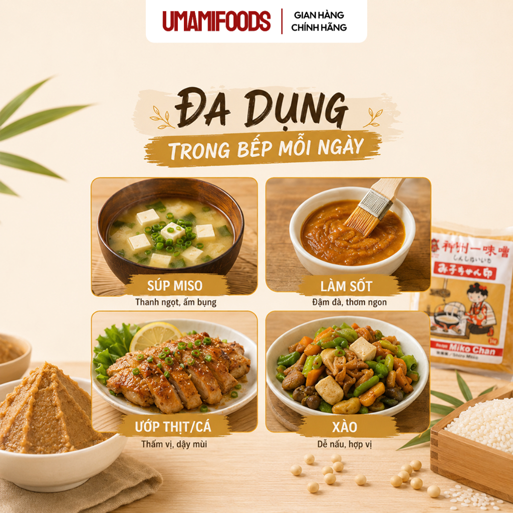 Đậu Tương Lên Men Miko Chan 1kg (Shinsyu-ichi Miso) | Tương Miso Nhật Bản | Nấu Súp Miso, Ướp Thịt, Làm Sốt