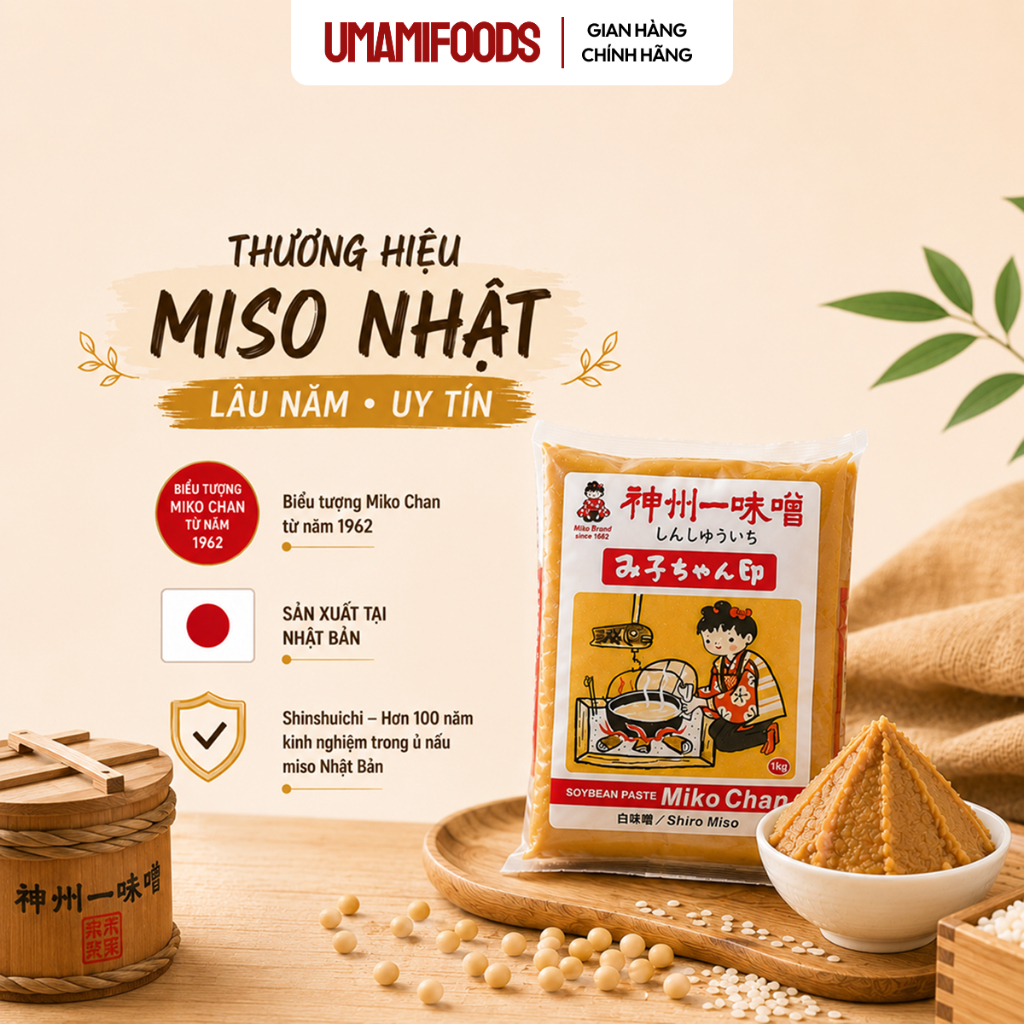 Đậu Tương Lên Men Miko Chan 1kg (Shinsyu-ichi Miso) | Tương Miso Nhật Bản | Nấu Súp Miso, Ướp Thịt, Làm Sốt