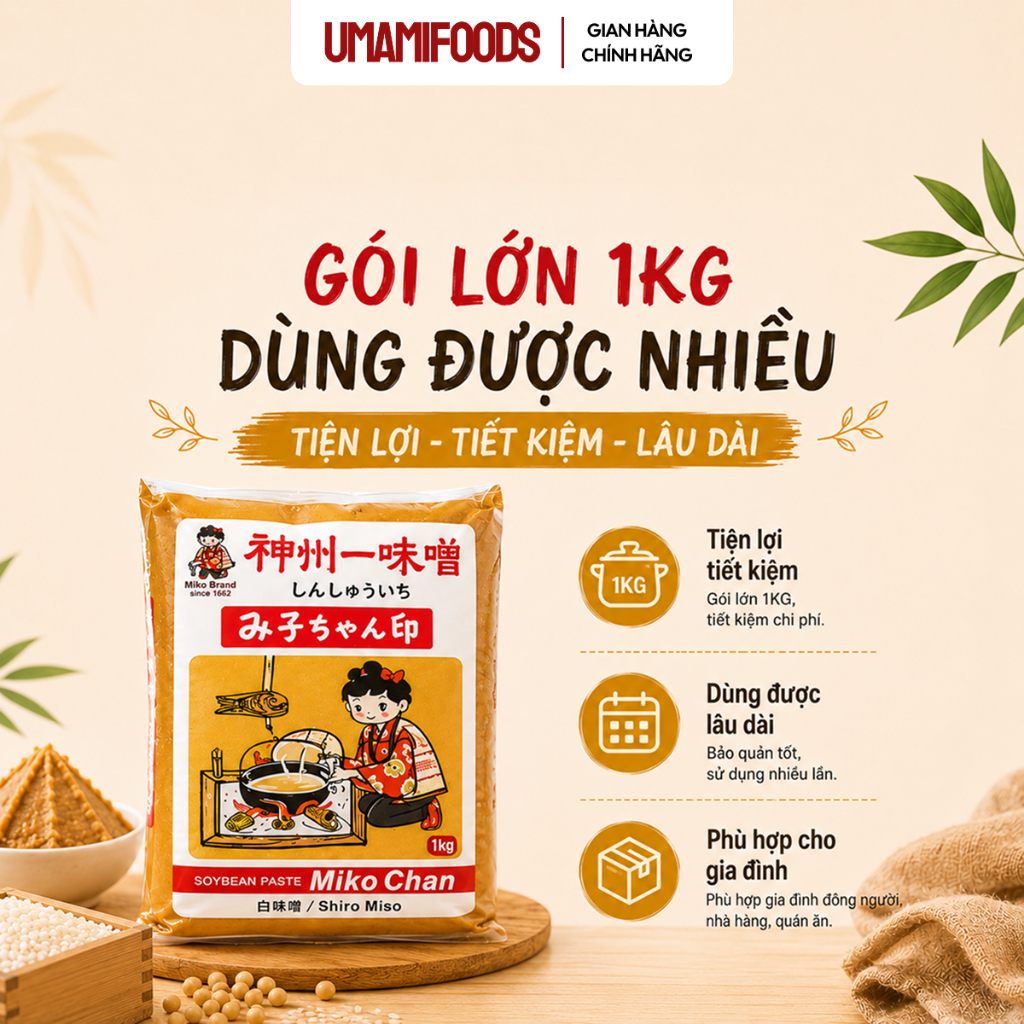 Đậu Tương Lên Men Miko Chan 1kg (Shinsyu-ichi Miso) | Tương Miso Nhật Bản | Nấu Súp Miso, Ướp Thịt, Làm Sốt