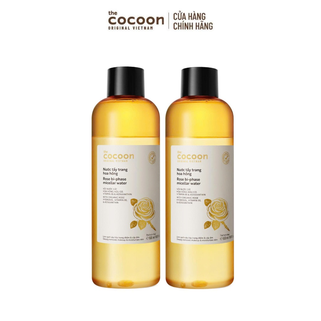 [MUA 2 GIẢM 40%] Combo 2 Nước tẩy trang hoa hồng Cocoon tẩy sạch makeup & cấp ẩm 500ml