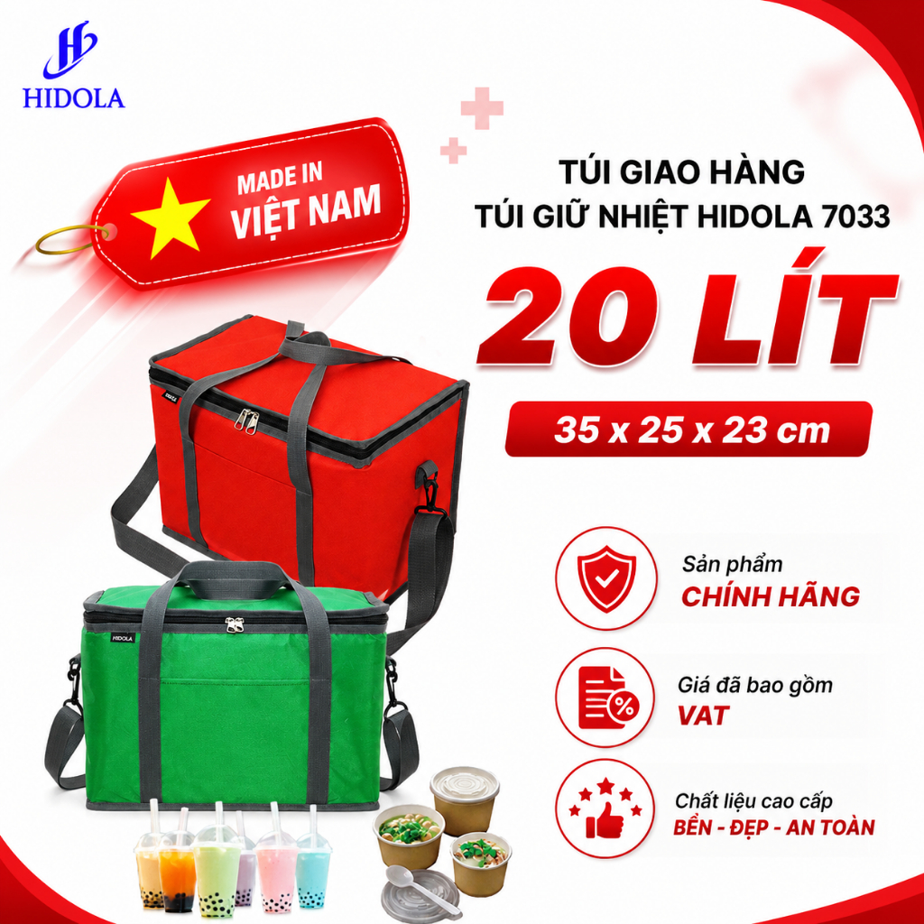 Túi Giữ Nhiệt 20 Lít HIDOLA 7033 - Túi Giữ Nhiệt Đựng Đồ Ăn Túi Giao Hàng Chuyên Dụng Cho Shipper