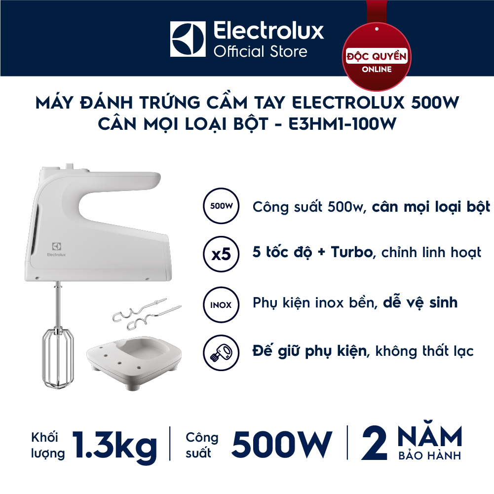 [Mới] Máy đánh trứng cầm tay Electrolux UltimateTaste 300 E3HM1-100W - Công suất 500W, 5 tốc độ