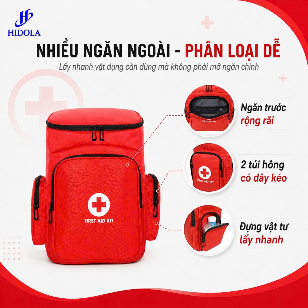 Balo Y Tế Cứu Thương HIDOLA Balo Đựng Thuốc Cứu Thương Tiện Lợi Dung Tích Lớn 21 LÍT, 9139