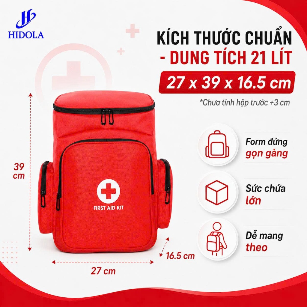 Balo Y Tế Cứu Thương HIDOLA Balo Đựng Thuốc Cứu Thương Tiện Lợi Dung Tích Lớn 21 LÍT, 9139