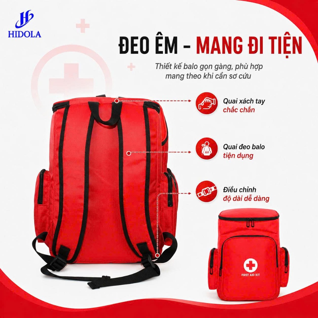 Balo Y Tế Cứu Thương HIDOLA Balo Đựng Thuốc Cứu Thương Tiện Lợi Dung Tích Lớn 21 LÍT, 9139