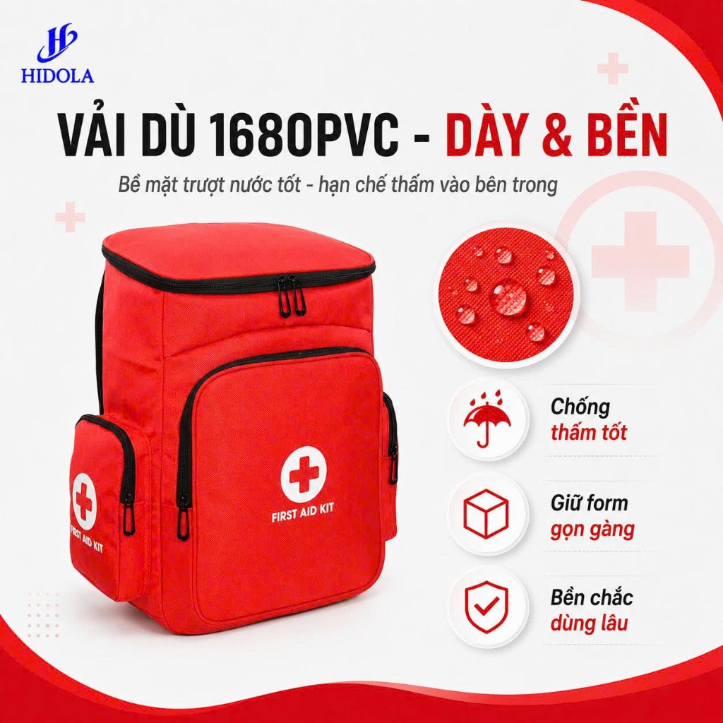 Balo Y Tế Cứu Thương HIDOLA Balo Đựng Thuốc Cứu Thương Tiện Lợi Dung Tích Lớn 21 LÍT, 9139