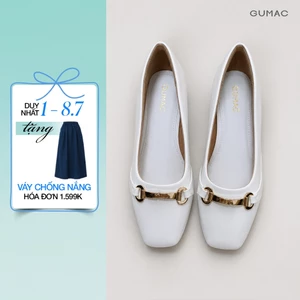 Giày Cao Gót Nữ GUMAC Gót Vuông 4cm Êm Chân Da PU Trắng Khóa Kim Loại Sang Trọng GG08101
