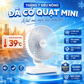 Quạt Tích Điện Mini Để Bàn YAMAZAKI Sử Dụng 3 - 10 Giờ Xoay 90° Không Gây Tiếng Ồn Lớn, Học Sinh, Văn Phòng