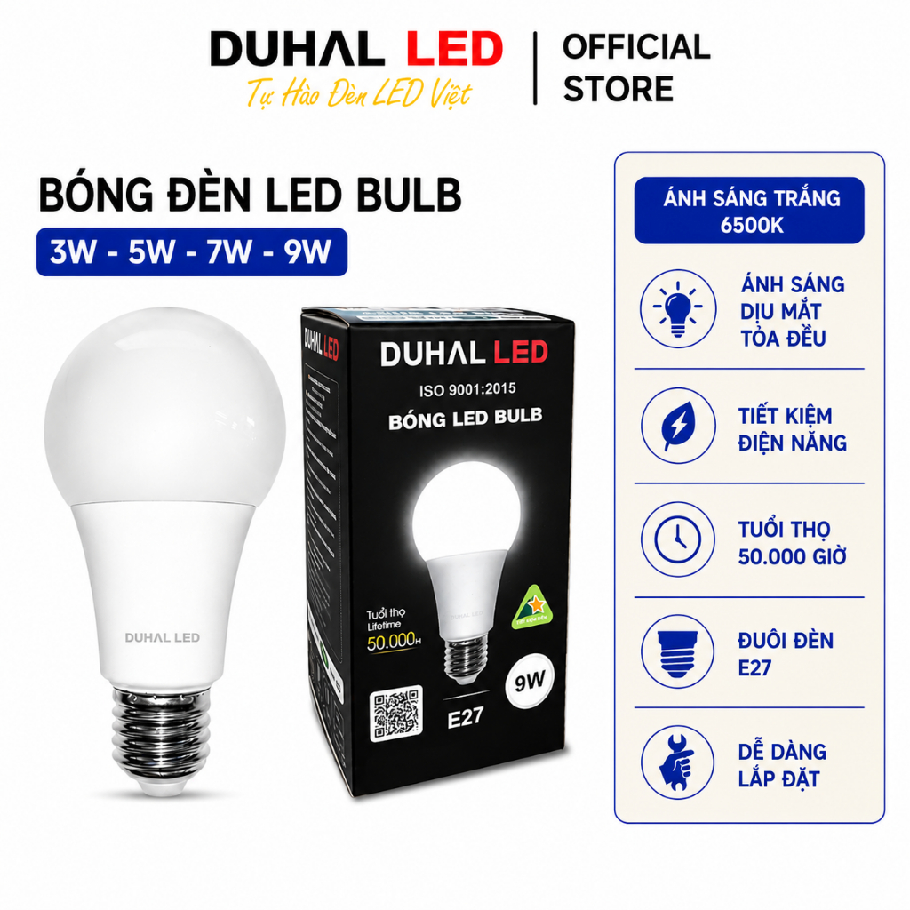 Bóng Đèn Led Tròn DUHAL KBNL Ánh Sáng Trắng/Vàng, Bóng Bulb Siêu sáng 3W 5W 7W 9W