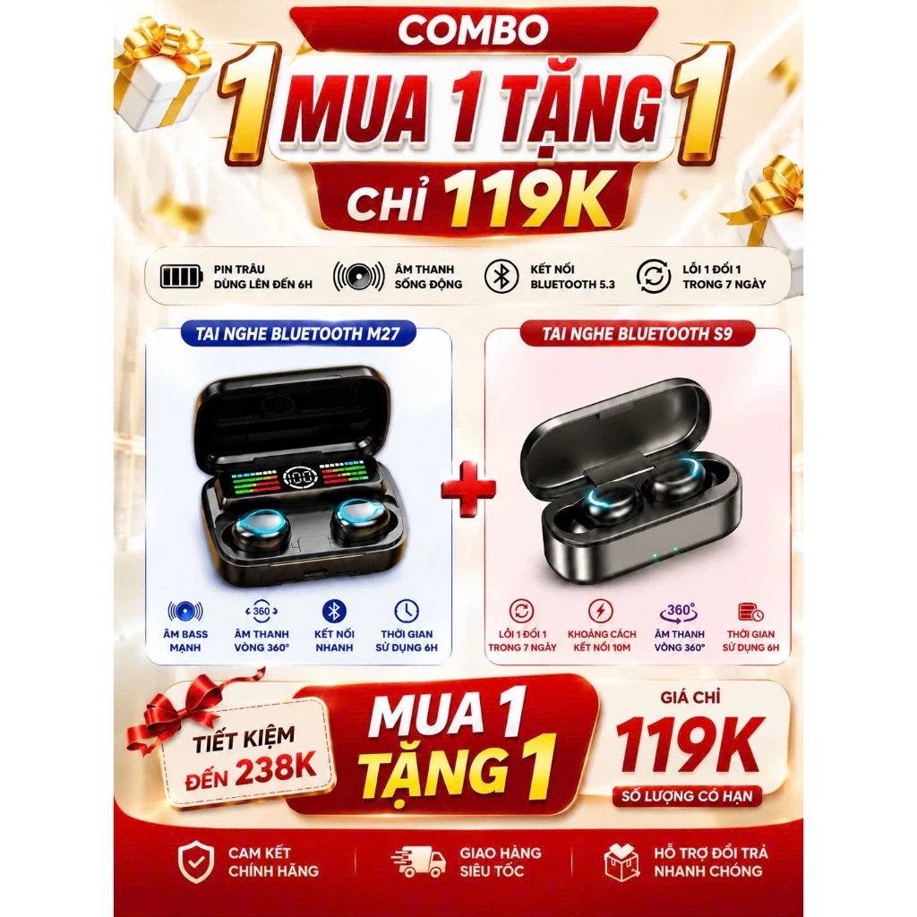 Combo tai nghe M27 và S9