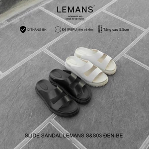 Dép nam SLIDE SANDAL S&S5.03 LEMANS - Đen&Be đế 2 lớp cao 5.5cm, mũ may 3 lớp, Bảo hành chính hãng 12 tháng
