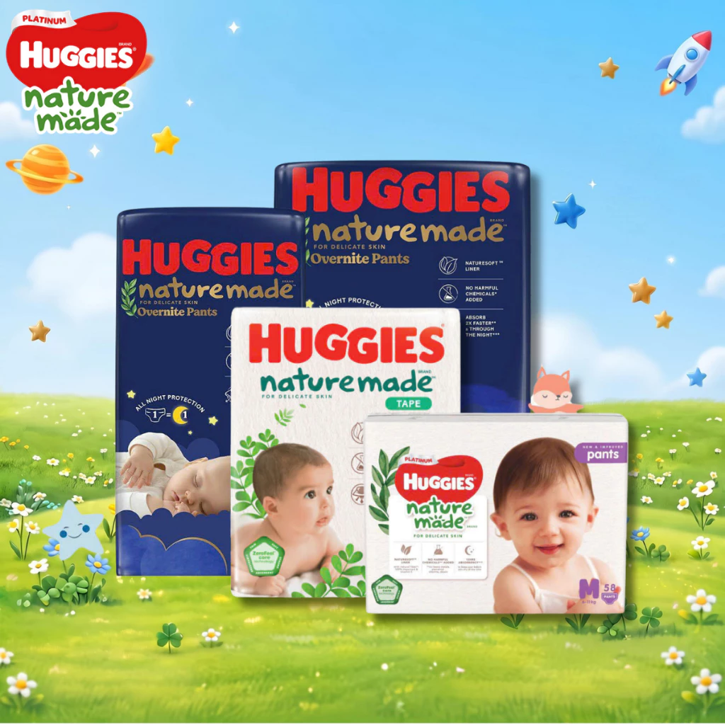 Bỉm HUGGIES NATURE MADE size M58/L44/XL 38/XXL26/S82/NB60