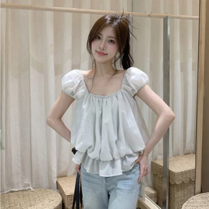 Áo Babydoll Kiểu Nữ Cổ Vuông Tay Phồng Bèo Tầng Xinh Xắn Mùa Hè Kimee - KA936