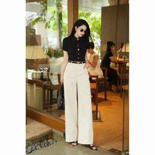 Áo Thun Nữ Cổ Bẻ Bản To Đính Cúc Đồng Sang Trọng - Áo Kiểu Thun Tăm Cổ Nhọn Retro Co Giãn Tôn Dáng Công Sở A1506