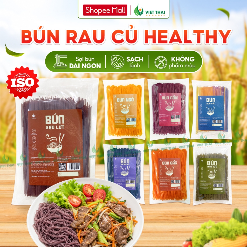 【ĐẠT CHUẨN ISO】Bún Gạo Lứt, Ngũ Sắc, Chùm Ngây Ăn Kiêng – Bún Rau Củ Khô Sợi Nhỏ Việt Thái Organic
