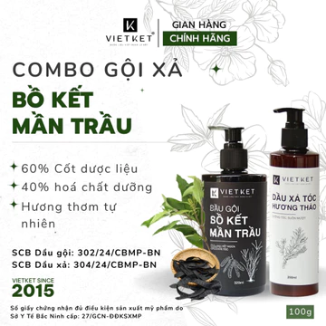 [COMBO GỘI + XẢ] Dầu gội Bồ kết Mần trầu & Dầu xả Hương Thảo VIETKET Làm Sạch Tóc, Chăm sóc tóc, Dưỡng tóc Bóng Khỏe