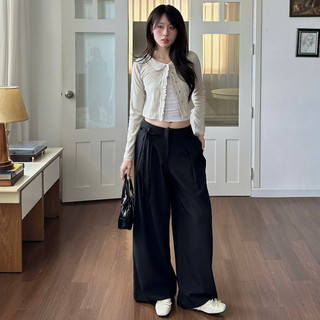 NAVIE - Quần tây ống suông LUXE cạp cao phối dây thời trang nữ