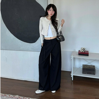 NAVIE - Quần tây ống suông LUXE cạp cao phối dây thời trang nữ