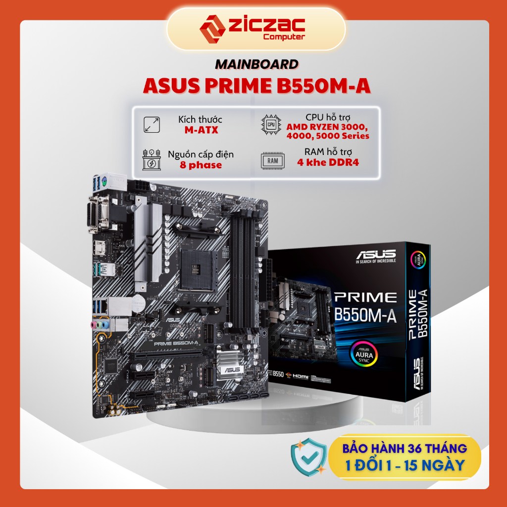 Mainboard ASUS Prime B550M-A (AMD Ryzen AM4 | 4x DDR4 | RGB Aura Sync) - Chính hãng | BigBuy360 - bigbuy360.vn