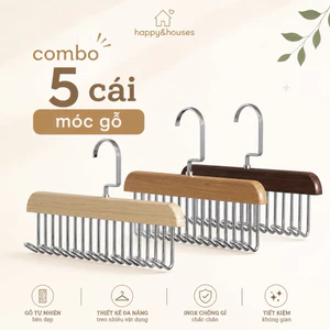 Combo 5 Móc Treo Quần Áo Bằng Gỗ Đa Năng - 8 Đầu Móc, Tiết Kiệm Không Gian, Bền Đẹp