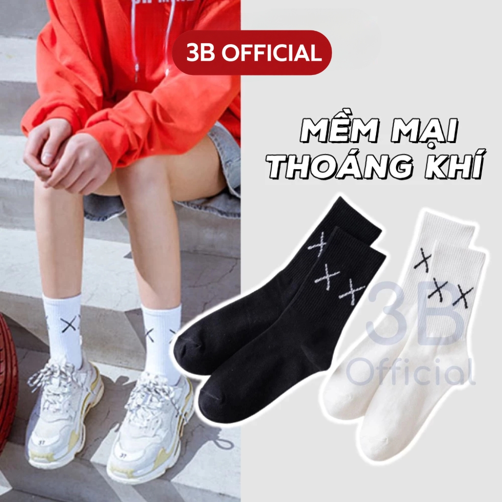 Tất cổ cao trơn XX nam nữ 3B đen trắng chất cotton mềm mịn