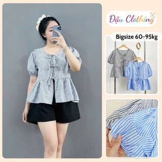 Áo Babydoll Bigsize Nữ Áo Kiểu Vạt Xòe Dễ Thương Họa Tiết Kẻ Sọc Tôn Dáng Cho Chubby A190