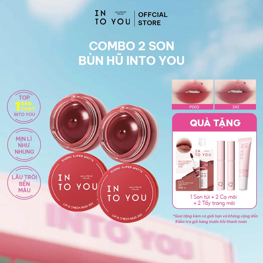 Combo 2 Son Bùn Hũ PD INTO YOU 5g Dung Lượng Lớn Phù Hợp Nhiều Tông Da Nhiều Phong Cách Trang Điểm, tặng combo 2 son túi