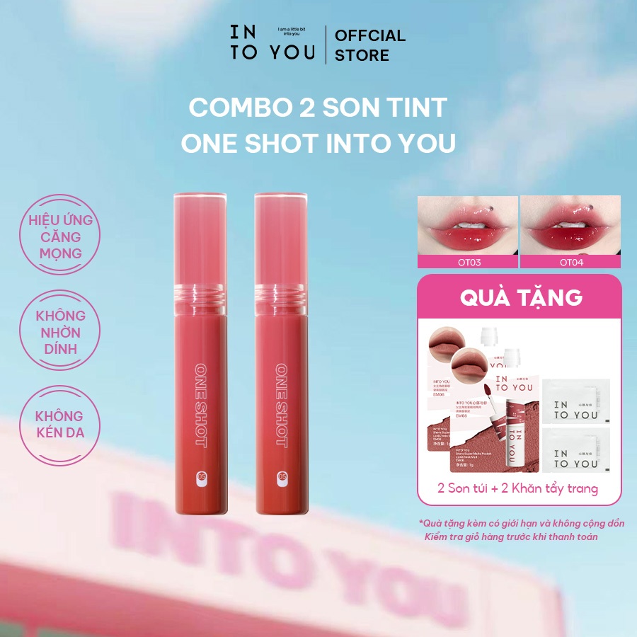 COMBO 2 Son Tint One Shot INTO YOU Lên Màu Đậm Nét, Nhẹ Tênh Bám Môi 2.2g
