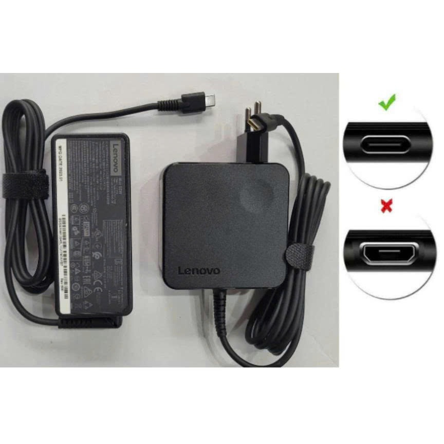 Sạc Laptop Lenovo Vuông 65W Type-C Chuẩn Zin - Củ Sạc USB-C PD 20V 3.25A Cho ThinkPad, Yoga, IdeaPad, Bảo Hành 12 Tháng
