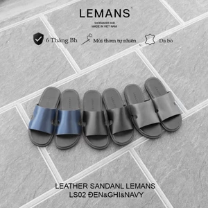 Dép nam quai ngang da bò LEMANS, đế cao su có mùi thơm, thiết kế quai da 3 lớp trẻ trung chính hãng, Bảo hành 06 tháng