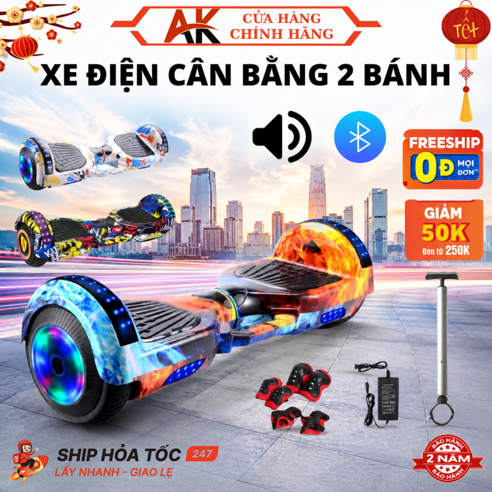 Xe Điện Cân Bằng 2 Bánh Lớn 6.5 inch Tặng miếng bảo vệ, Dành Cho Người Lớn Và Trẻ Em, Bảo Hành 2 Năm
