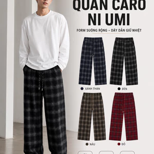 Quần nam ống suông sọc caro form ống rộng vải dạ Umi cao cấp mặc đi học đi chơi T.O Studio