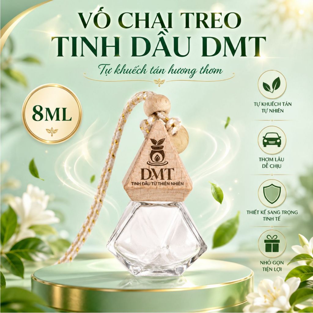 Vỏ Chai Treo Kẹp Đựng Tinh Dầu 8ml Treo kẹp xe, Treo Tủ Quần Áo, để bàn decor - Khử Mùi, Thơm Phòng.