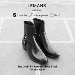 Giày Boot The Grain Fit Harness LEMANS Đen HB01 - Da bò nguyên tấm - Bảo hành chính hãng 24 tháng trên toàn quốc