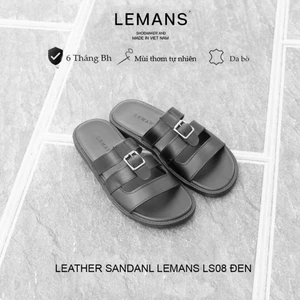 Dép da bò quai ngang kiểu rọ LS5.08 - Đế cao su có mùi thơm, thiết kế quai da 3 lớp trẻ trung,BH 06T