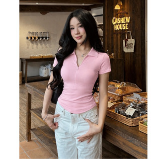 Áo Thun Nữ Rusy Cổ Polo Khóa Kéo Tay Ngắn Ôm Body Tôn Dáng Co Giãn Mềm Mịn TN13