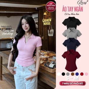 Áo Thun Nữ Rusy Cổ Polo Khóa Kéo Tay Ngắn Ôm Body Tôn Dáng Co Giãn Mềm Mịn TN13