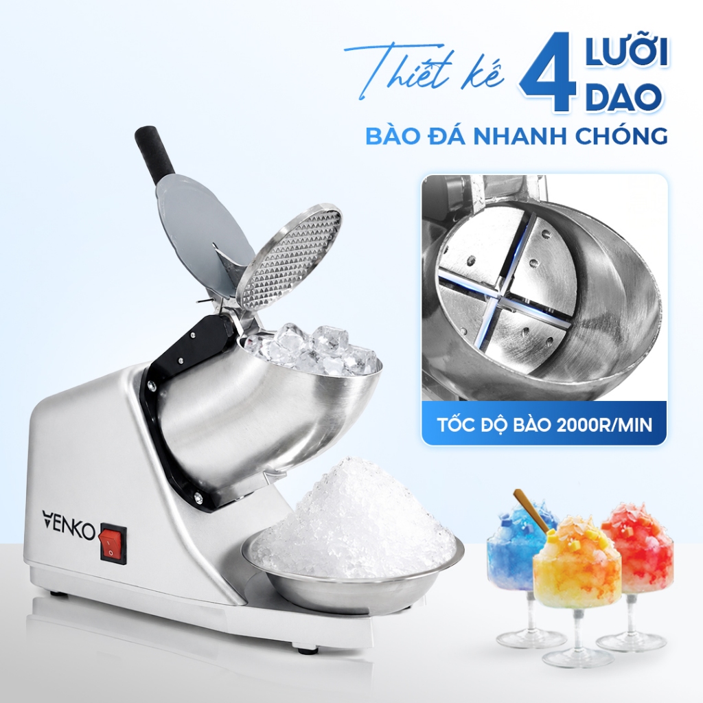 [Mẫu Mới 2026] Máy Bào Đá 2 Lưỡi Dao Venko VK-IC500 Công Suất Lớn 550W, Bào Đá Công nghiệp, Xay Đá Làm Sinh Tố Máy bào