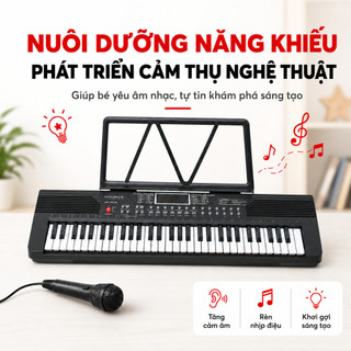 Piano 61 Phím Cho Bé Mới Học, Kèm Micro Hát Và Giá Để Nhạc, Loa Kép Âm Thanh Rõ