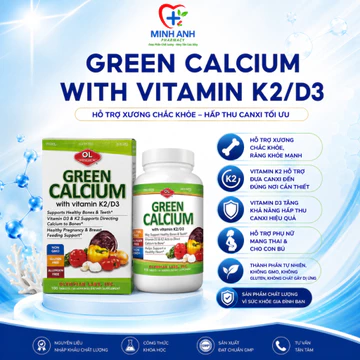 (Quà tặng hấp dẫn) Green Calcium OL K2 D3 100 Viên , Canxi Hữu Cơ Hỗ Trợ Xương Răng Chắc Khỏe, Bổ Sung Vitamin K2 D3