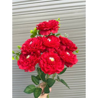 Chùm Hoa Mẫu Đơn Giả Peony 8 Bông Vải Lụa Cao Cấp ~50cm Trang Trí Nhà Cửa Studio Xưởng Nam Định