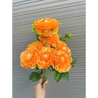 Chùm Hoa Mẫu Đơn Giả Peony 8 Bông Vải Lụa Cao Cấp ~50cm Trang Trí Nhà Cửa Studio Xưởng Nam Định