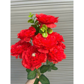 Chùm Hoa Mẫu Đơn Giả Peony 8 Bông Vải Lụa Cao Cấp ~50cm Trang Trí Nhà Cửa Studio Xưởng Nam Định
