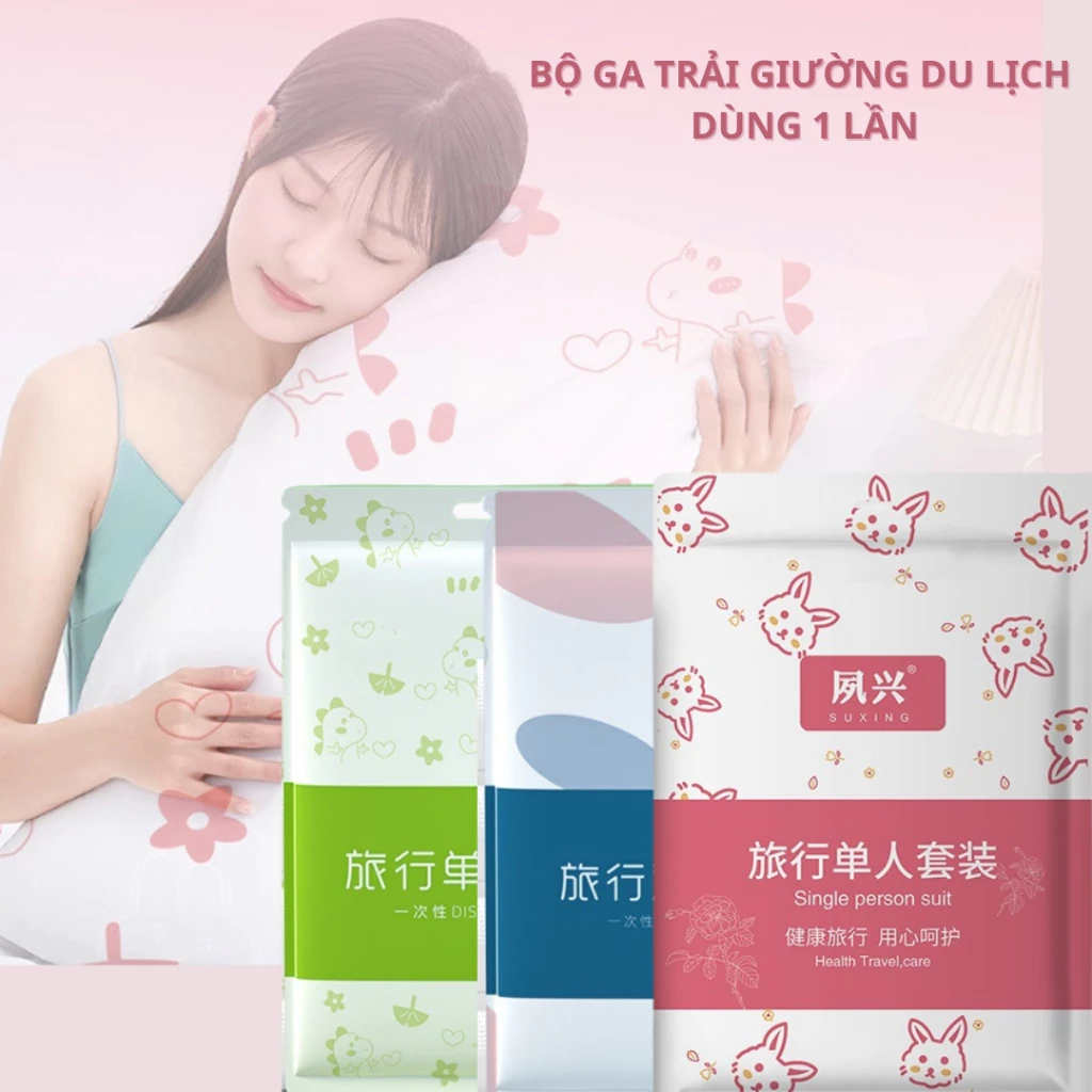 Chăn ga vỏ gối du lịch dùng 1 lần Bộ ga trải giường 1 lần kháng khuẩn TRAVEL GOOL cao cấp cho khách sạn M58