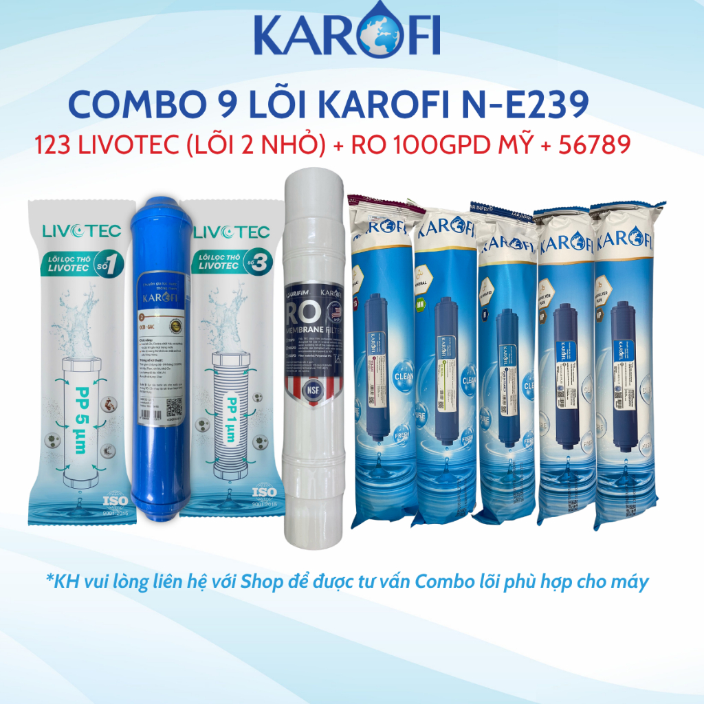 Combo 9 lõi lọc nước Karofi chính hãng dùng cho máy lọc nước Karofi B930 (Tặng tay tháo cốc lọc)