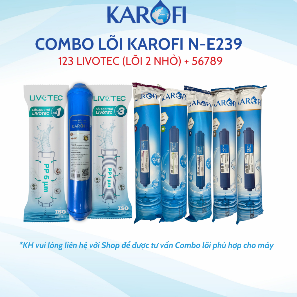 Combo 9 lõi lọc nước Karofi chính hãng dùng cho máy lọc nước Karofi B930 (Tặng tay tháo cốc lọc)
