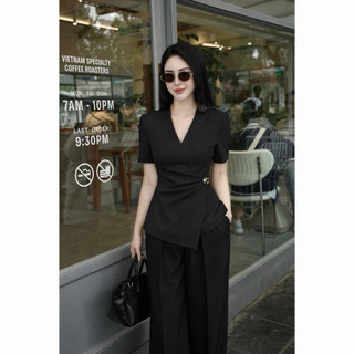 Áo Kiểu Công Sở Nữ Cổ V Tà Chéo Đính Cúc Đồng dáng peplum A606