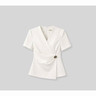Áo Kiểu Công Sở Nữ Cổ V Tà Chéo Đính Cúc Đồng dáng peplum A606